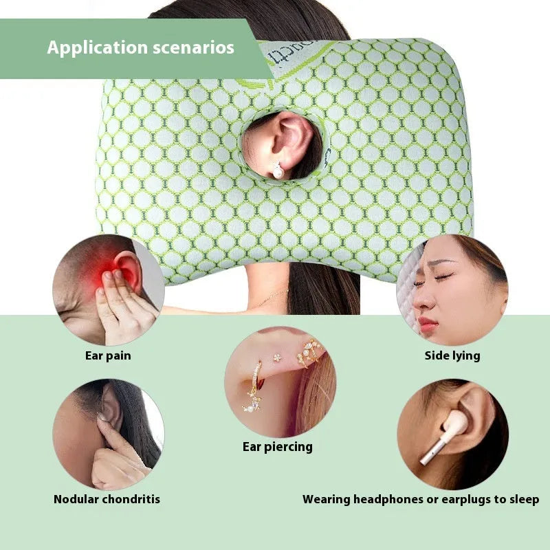 Beauty salon single hole ear pillow in grey with detachable cover, shown next to a tape measure indicating 39cm length.