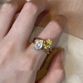 Women's geometric copper open ring with water drop double sheng stone design