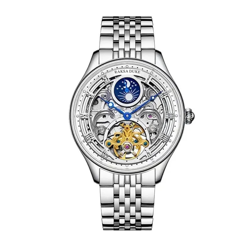 Business leisure waterproof watch for men with stainless steel strap, 16mm thickness, 6100 series hollow white design