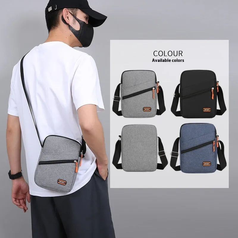 Oxford cloth crossbody shoulder bag in silver grey with contrast colour details