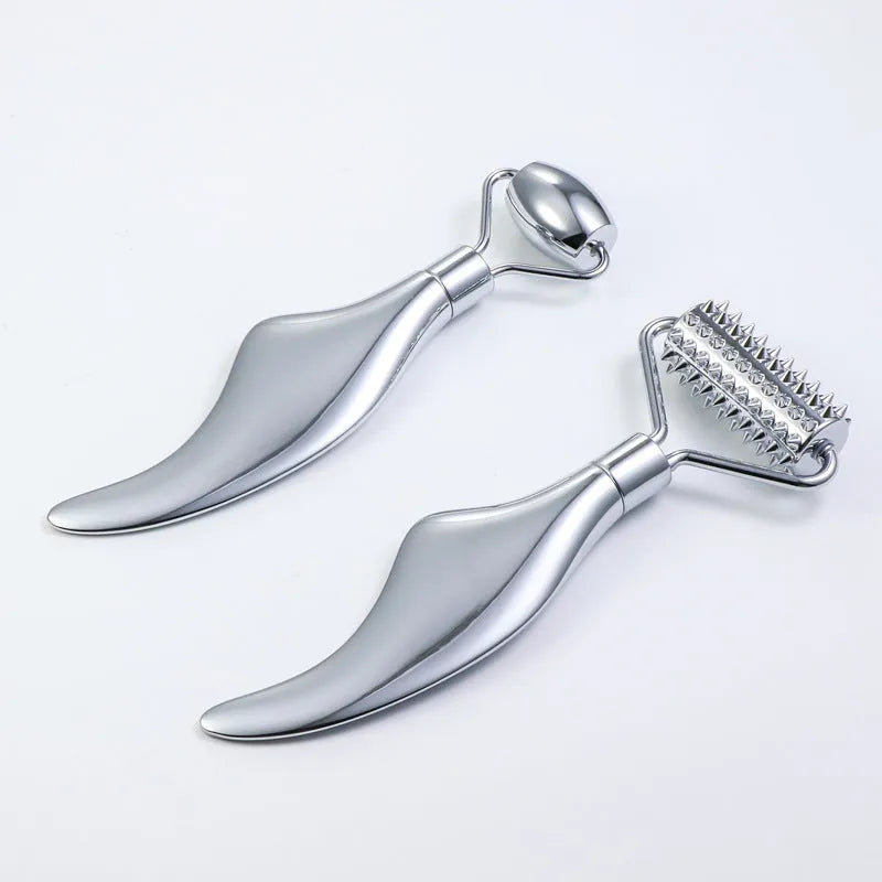 3cm stainless steel facial massage tool with roller and scraping plate components