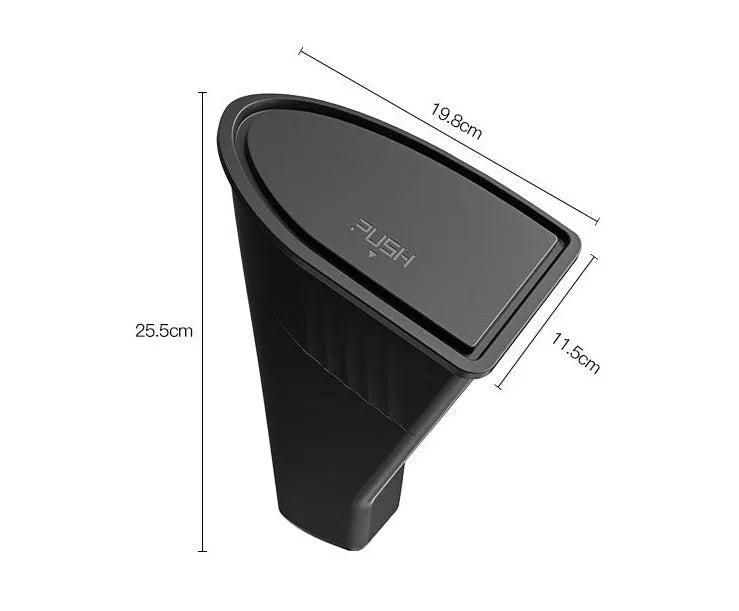 Black ABS plastic car door trash cans for Tesla Model Y front doors, waterproof containers measuring 25.5cm