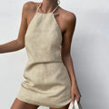 Women's solid colour linen A-line summer dress in picture colour, sizes S M L