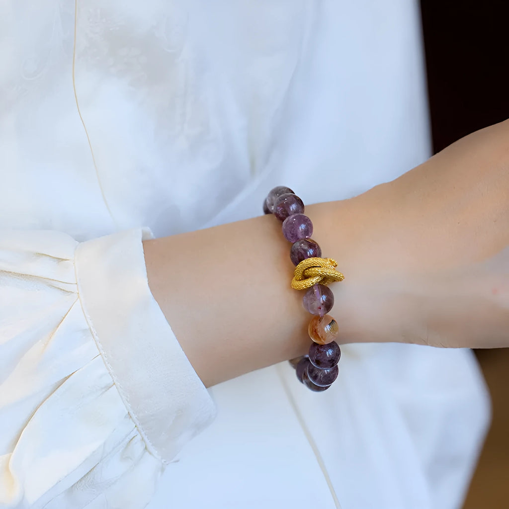 Purple ghost crystal bracelet 10mm beads unisex retro style Nine Purple good luck
