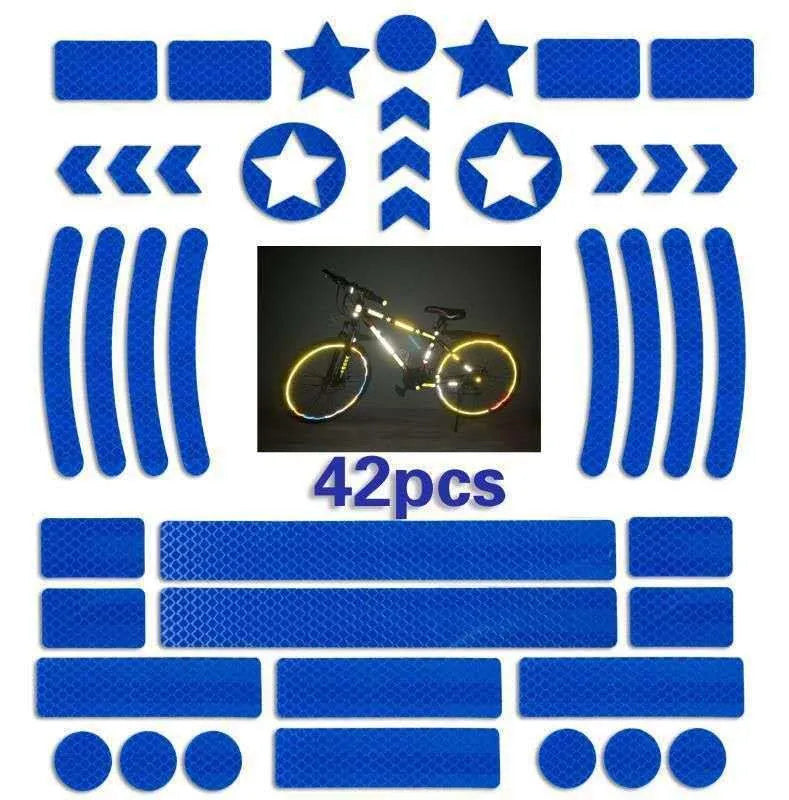 Reflective grid pattern safety tape for bicycles in red, yellow, blue, and white colours.