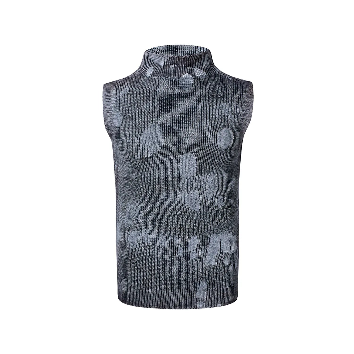 Men's silver pastebrushing wool vest sleeveless with stand collar pullover in black