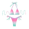 Gradient bikini women's separated swimsuit in rainbow colour with high elasticity polyester lining, sizes S M L.