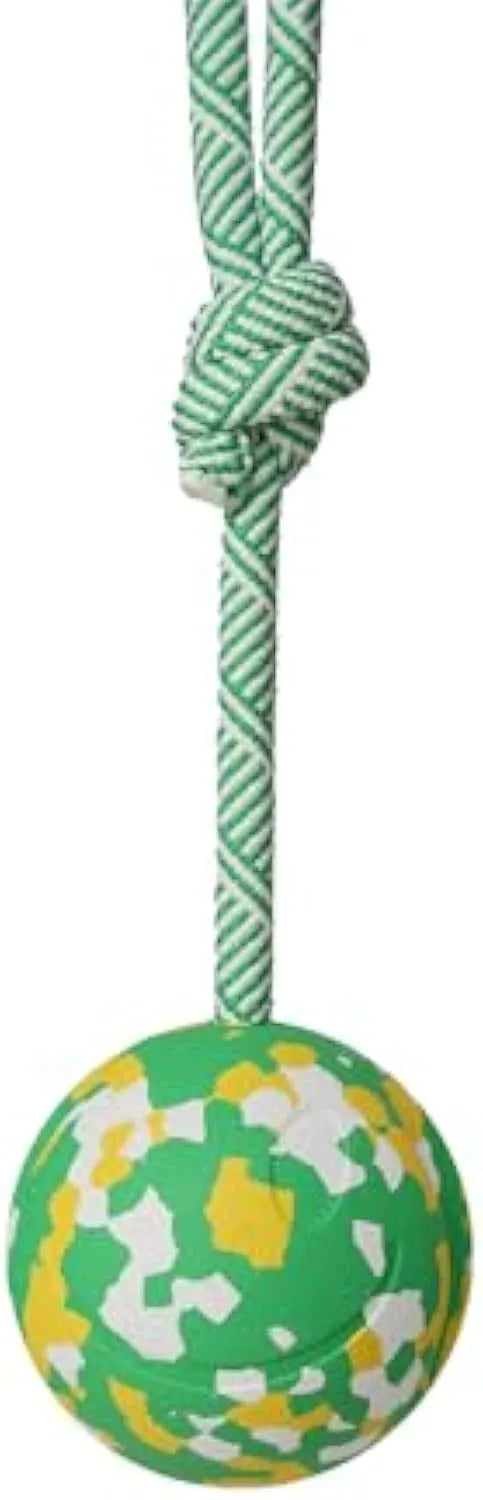 Natural rubber dog ball attached to nylon rope toy for medium and small dogs