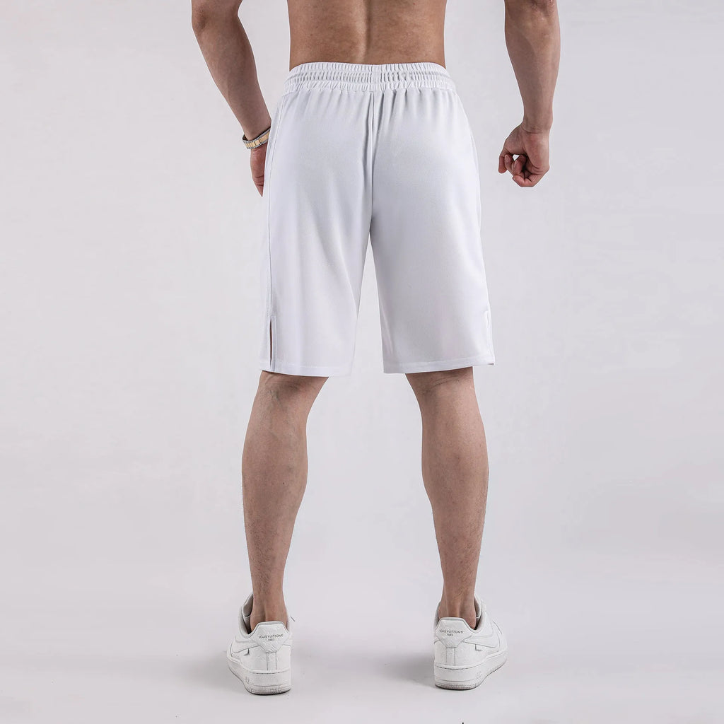 Men's black quick-drying mesh shorts with elastic waistband and loose fit for sports casual wear