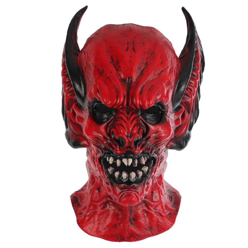 Red bat themed party hood mask for horror costume and dress up events.