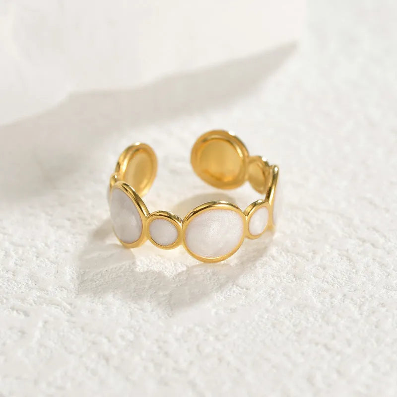 Adjustable opening geometric ring in stainless steel with electroplated finish, contemporary jewellery design