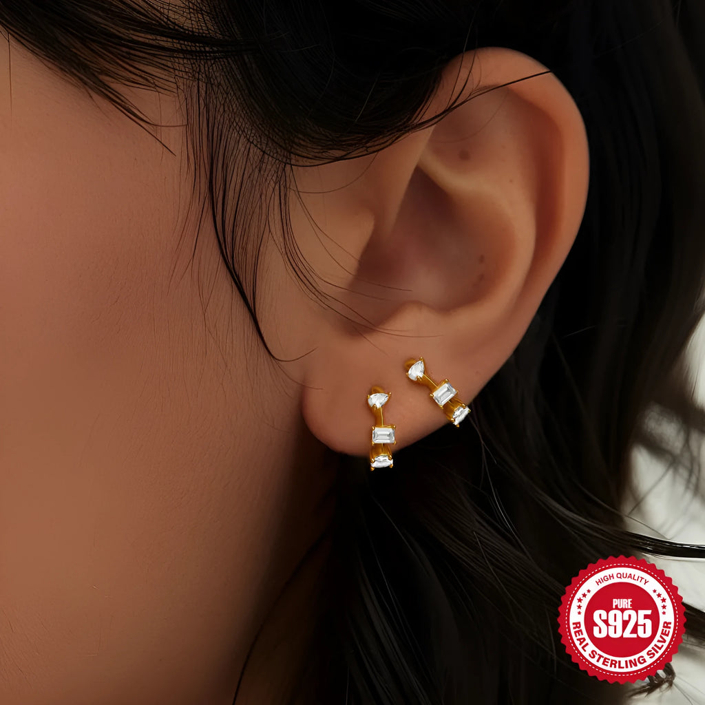 Sterling silver geometric stud earrings with small round circle design in gold or silver tone