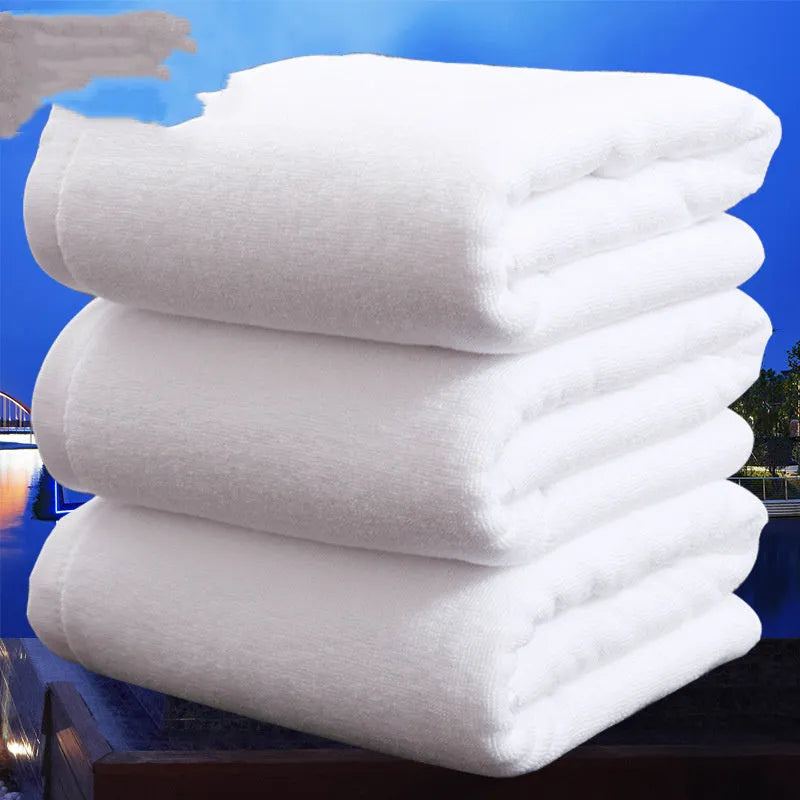 White cotton bath towel 70x140cm thickened weave with 21-strand yarn for absorbent drying