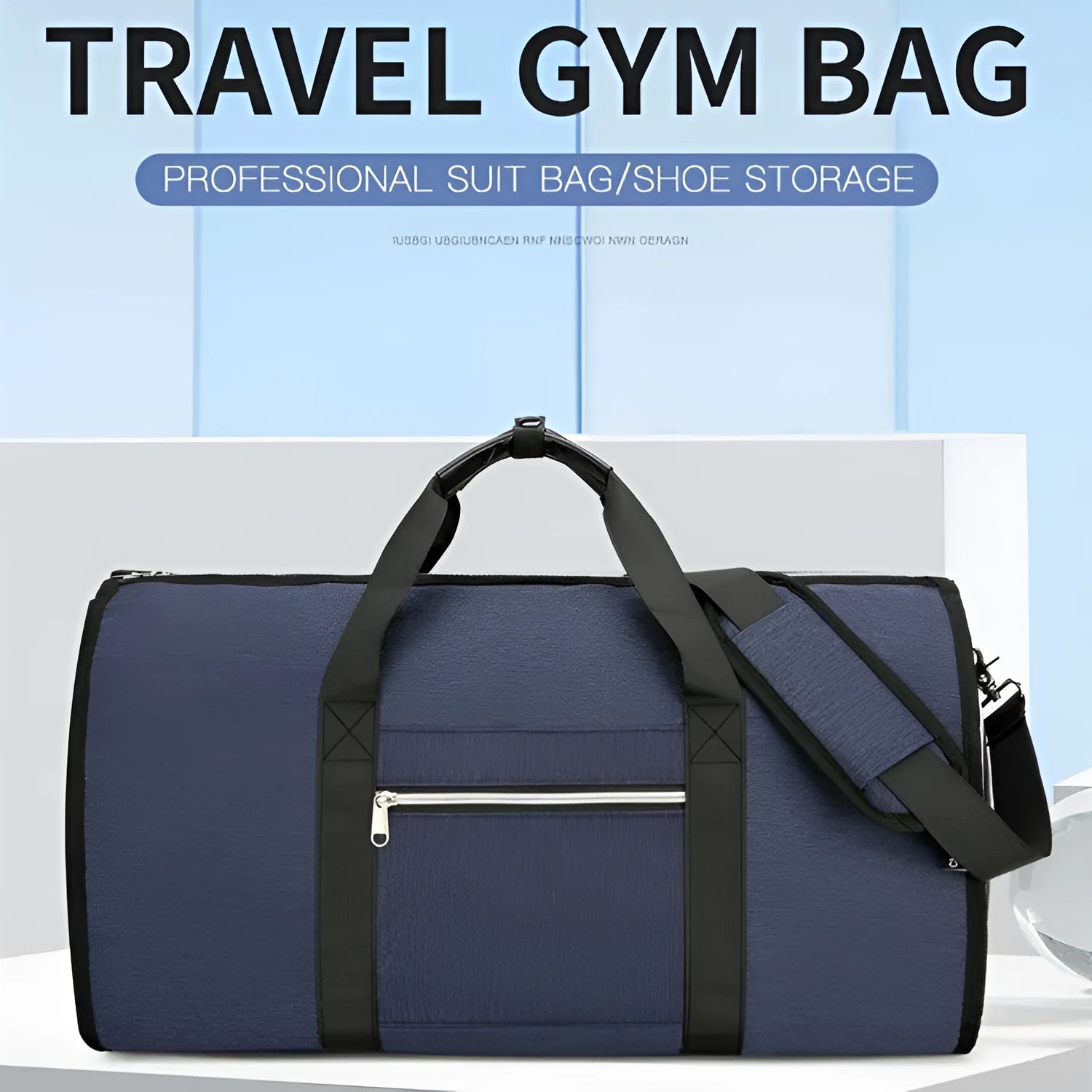 Expandable Oxford cloth storage bag in grey, shown with dry-wet separation compartment.