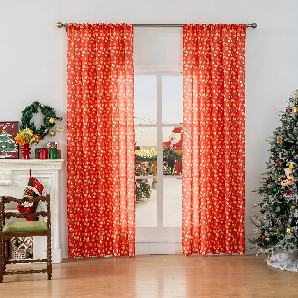 Christmas snowman and angel printed curtain in red or green with windproof semi-shade function