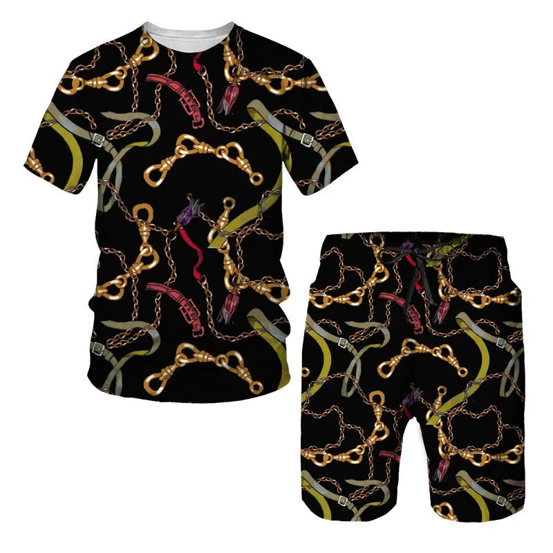 Digital printed short sleeve t-shirt and shorts set for women summer casual leisure wear in XXS-6XL