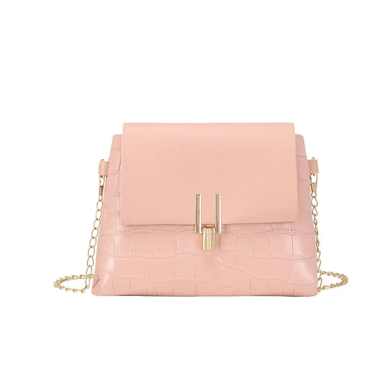 Stone pattern small square bag with chain strap in pink colour option