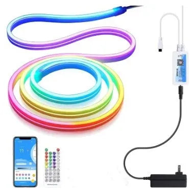 Colourful LED neon strip light with silicone bar, 72 5050 LEDs, full colour, waterproof, 3m roll, remote control