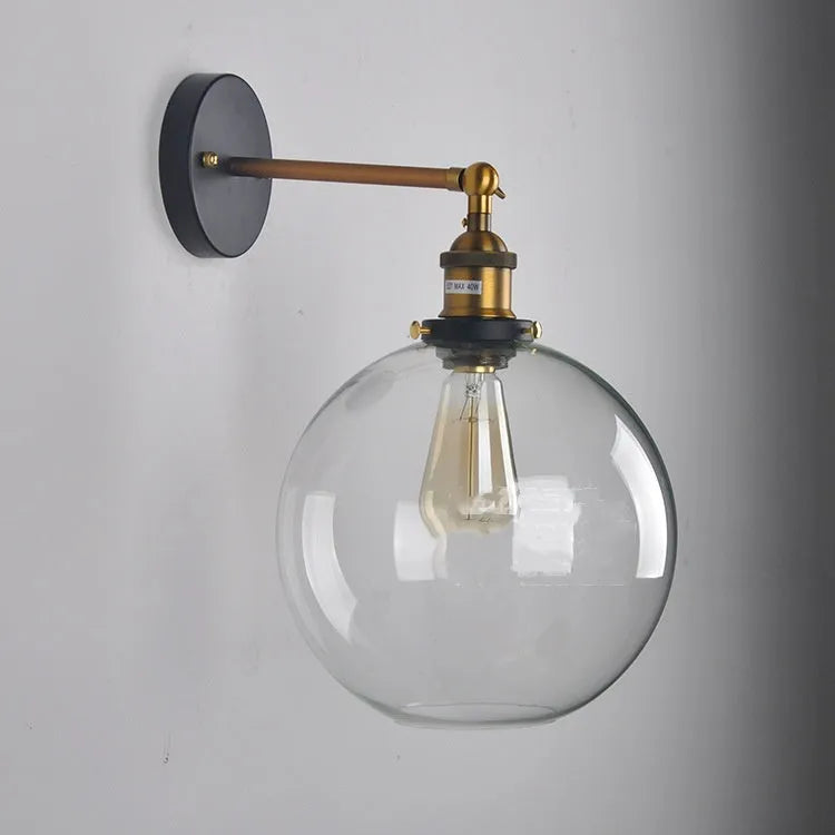 20cm retro round ball glass wall lamp with aluminium holder in amber glass shade