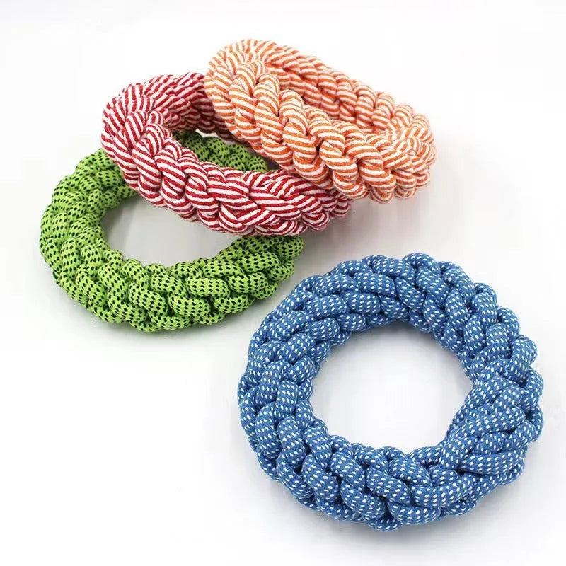 Cotton string molar braided ring knot toy for pets, 18cm woven ring, random colour