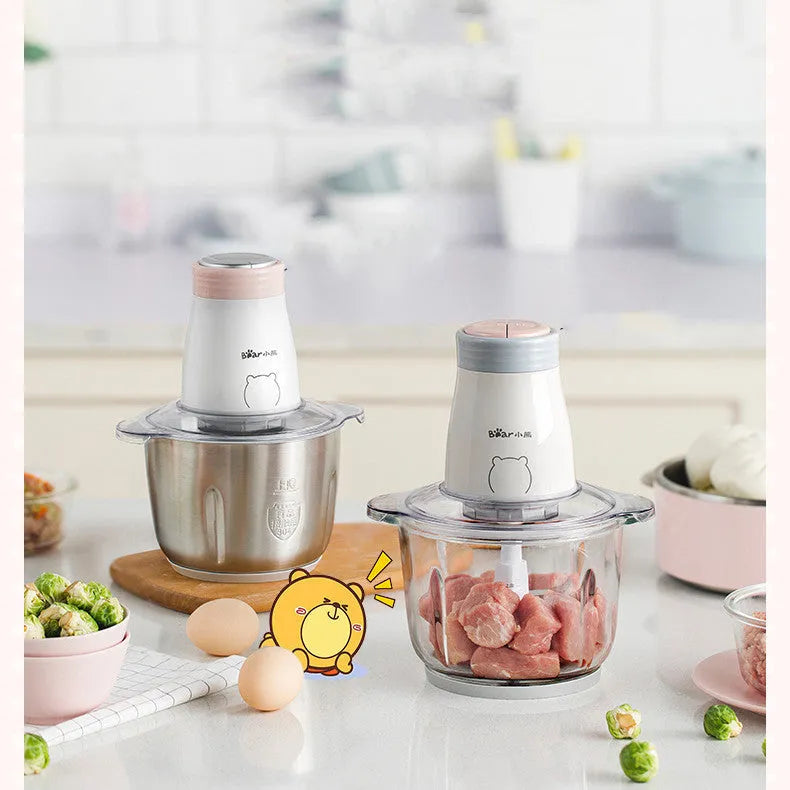 2L glass bowl electric vegetable chopper blender with stainless steel interface and blade assembly
