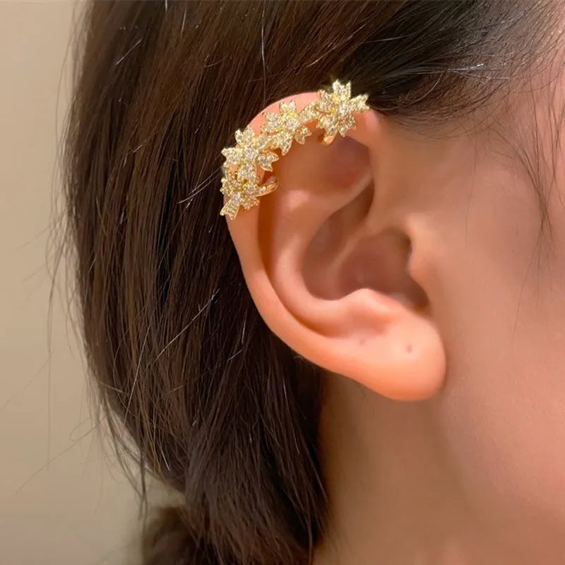 Ins style flower ear clip for women in copper with diamond treatment, four colour options