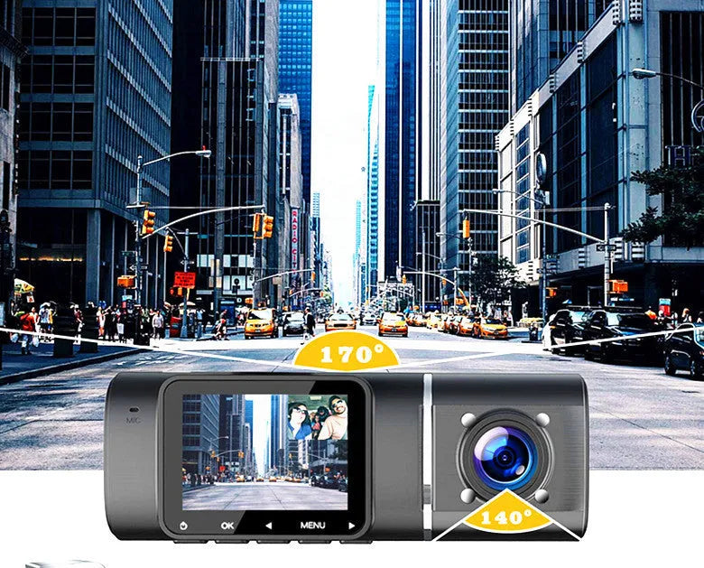 Standard black car dash camera for dual recording with a 1.5-inch screen