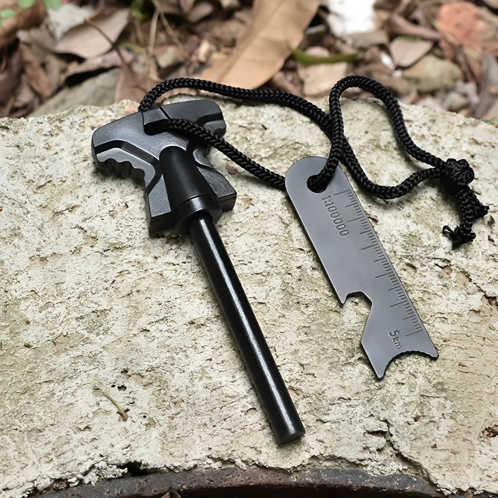 Butterfly-shaped stainless steel survival tool with integrated firestarter and bottle opener