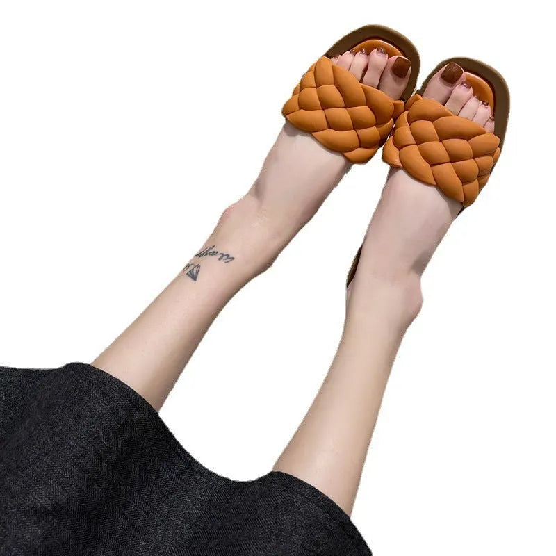 Women's plaid pattern PVC beach sandals with thick anti-skid soles