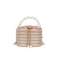 Round women's crossbody handbag with beaded pearl embellishments and European retro styling in multiple colour options