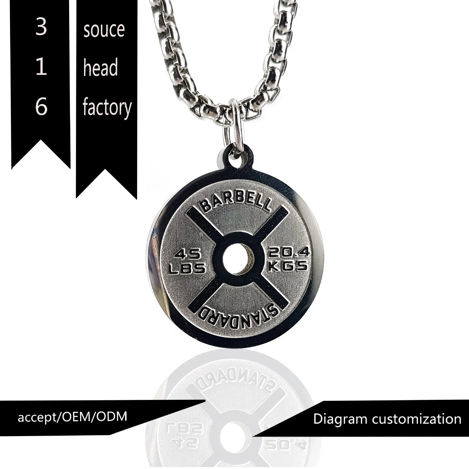 Stainless steel geometric barbell disk pendant necklace with chain options
