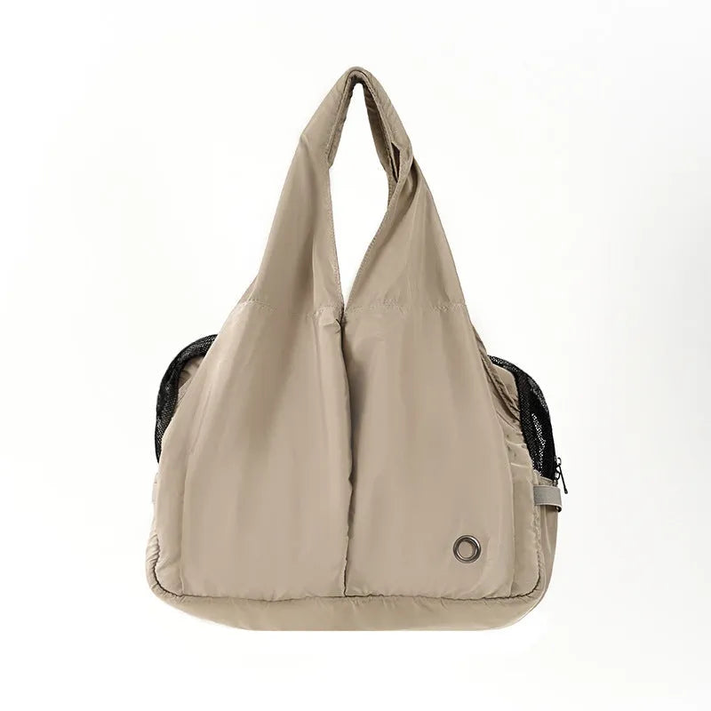 Apricot-coloured cloth pet travel handbag for small dogs and cats