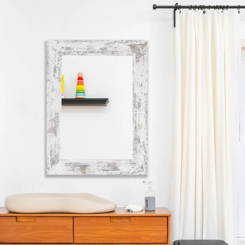Wall-mounted modern pastoral style bathroom mirror with retro Chinese details in Little White