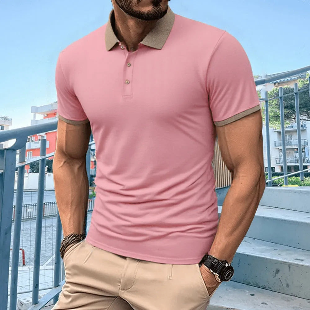 Summer polo shirt in Ice Silk fabric, short sleeve, regular fit, available in multiple colours