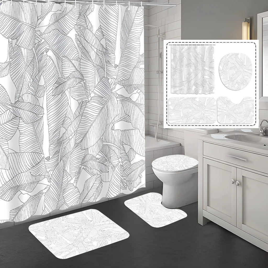 Bomi printed polyester shower curtain with anti-slip floor mat set, modern simplicity style, multiple colour options