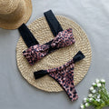 Bikini leopard print tube top split women's suit sleeveless nylon two piece set with T-pants