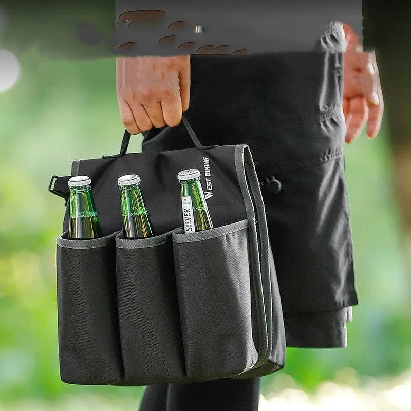 Black and blue orange bicycle double-sided shelf bag with 2 litre capacity mounted on bike