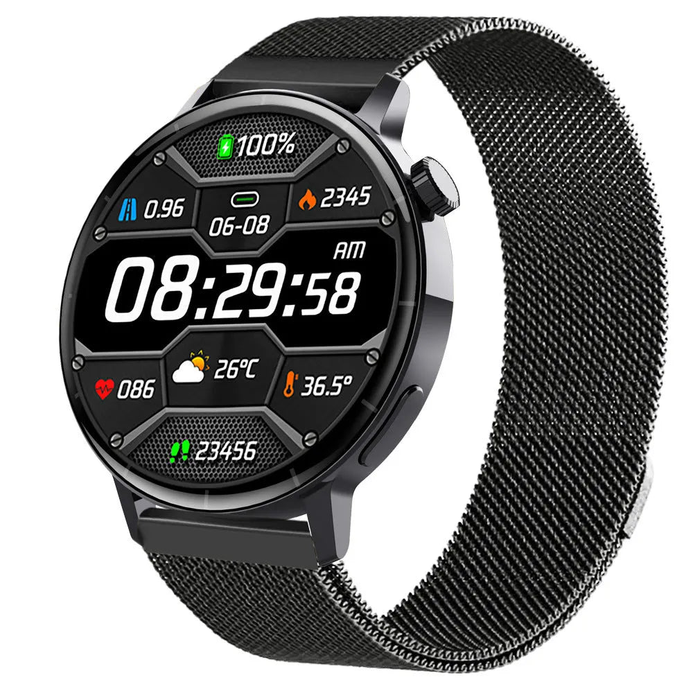 F67S third generation blood glucose smart watch on wrist, red light sensor, black strap variant