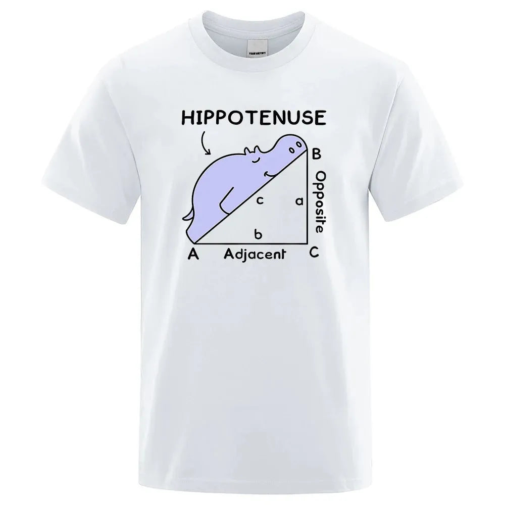 Funny Hippotenuse Opposite Adjacent printed maths t-shirt in loose fit, shown in army green colour.