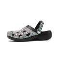 Black platform casual sandals for women with rhinestone details and hole shoe design