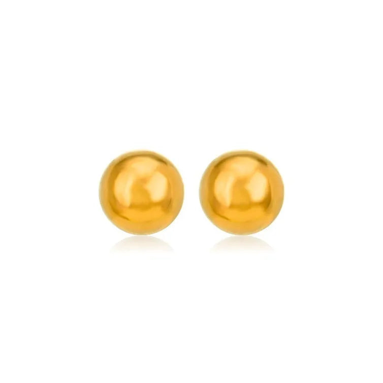 Stainless steel 18K gold ball stud earrings in simple round geometric design on a white background.