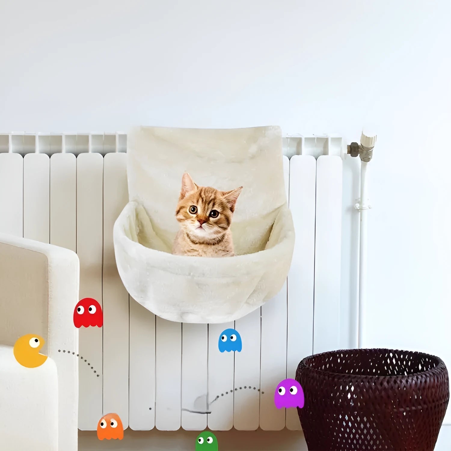 Simple household warm iron frame cat hammock with soft fleece cloth cushion in beige