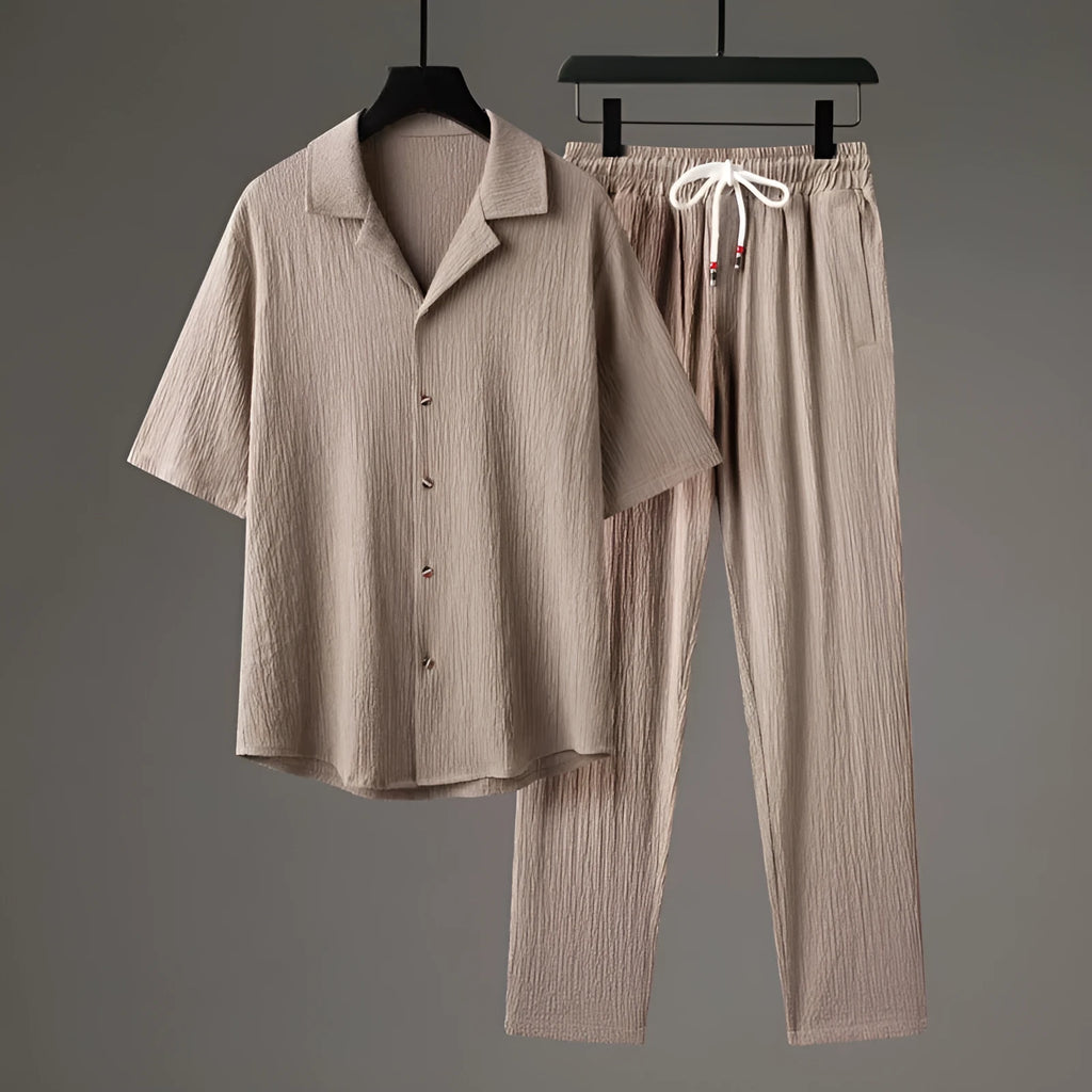 Asian fit men's Chinese style half sleeve two-piece set in white suit with wool lining and polyester fibre fabric