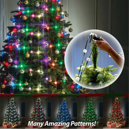 64 LED Dazzler shower tree lights on a Christmas tree, 1.8 metre length, with colourful illumination