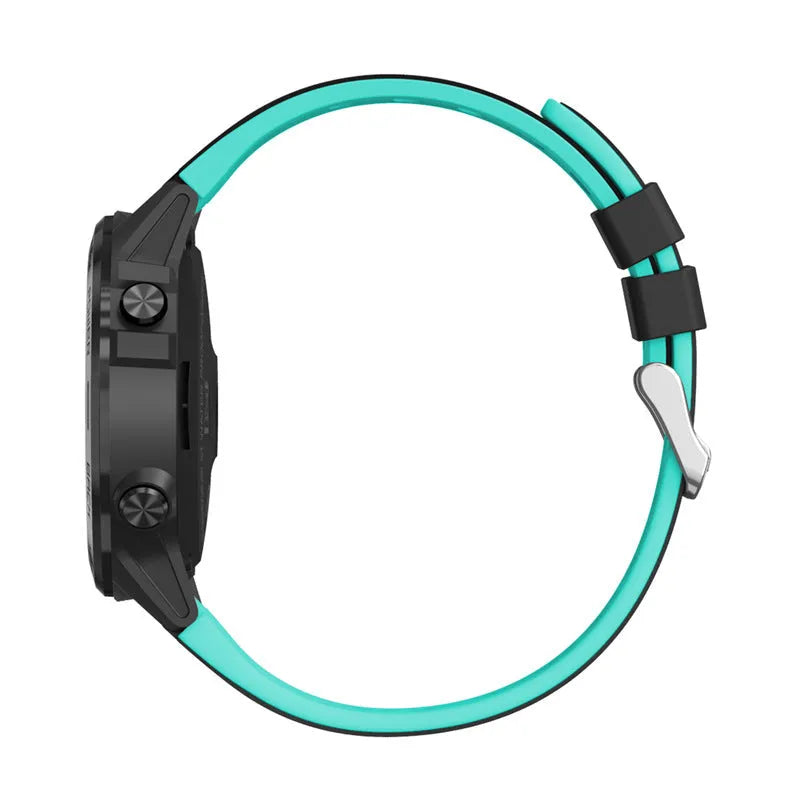 Blue silicone strap sports smart watch with 1.3 inch touch screen displaying activity metrics.