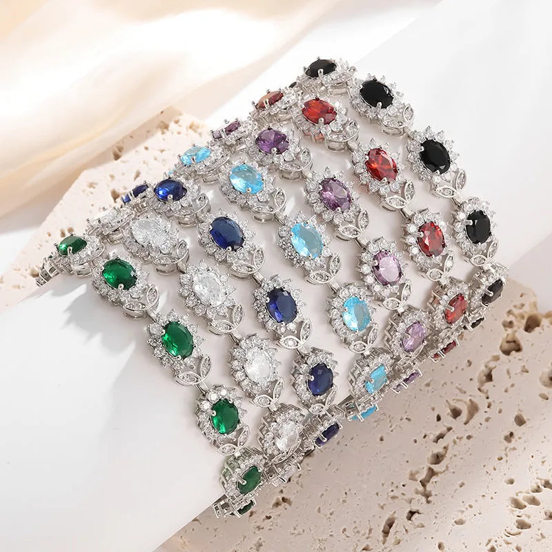 Personality Trend women's simple inlaid zircon bracelet with electroplated finish in nine colour options