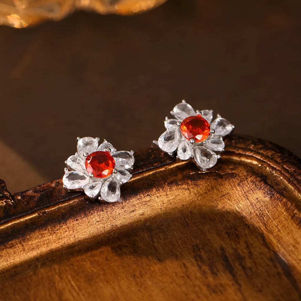 925 silver retro geometric red earrings with electroplated white gold finish and diamond temperament accent
