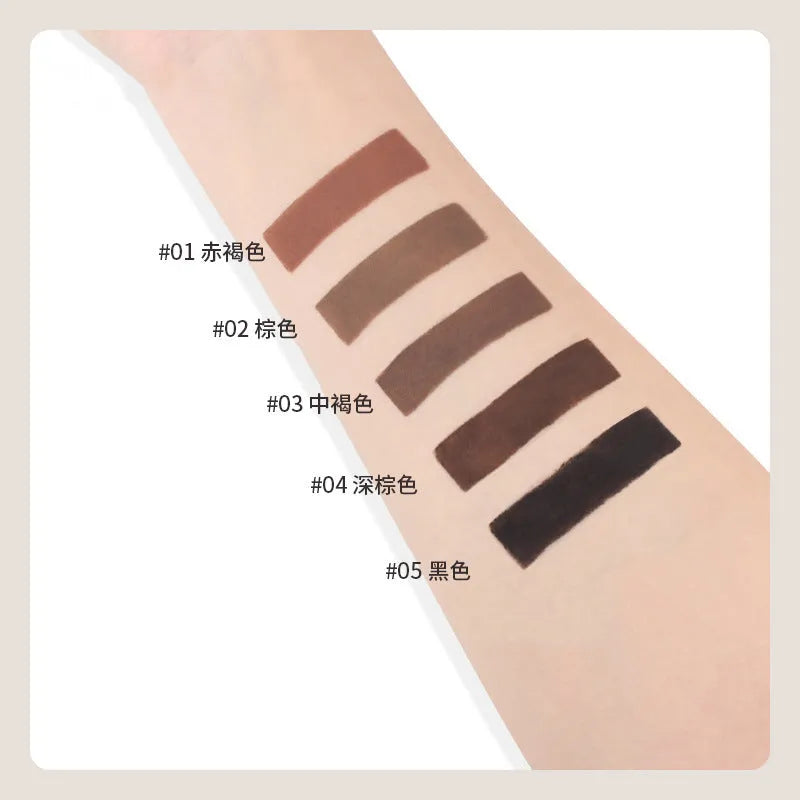 Double-headed eyebrow cream with pencil and powder applicators in five colour options