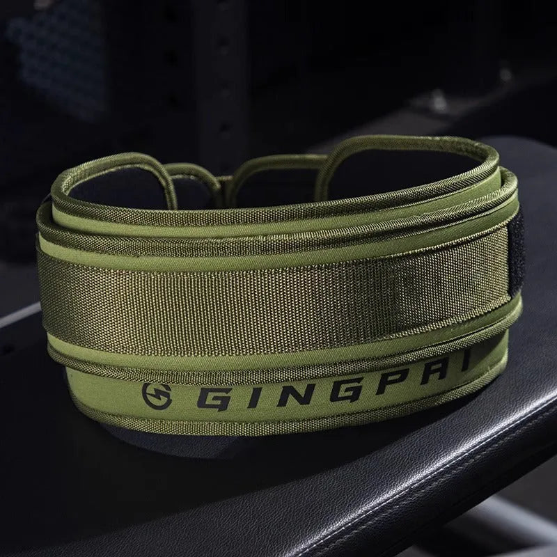 Abdominal exercising band and lumbar support belt for weightlifting and squat training.