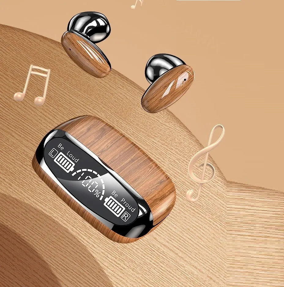 M35 wood grain Bluetooth wireless headphones with charging case